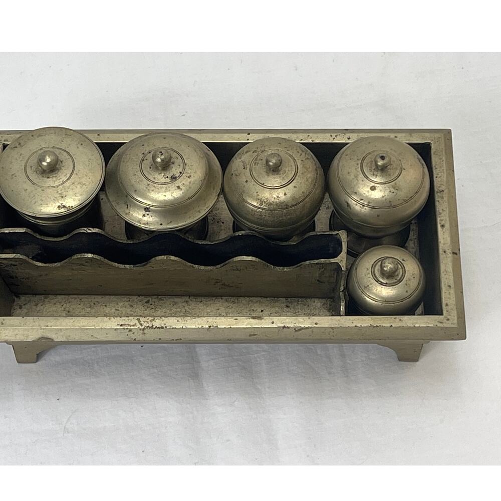 Vintage Betel Nut Box Kit Set 5 Lidded Canisters Divided Tray Indonesia Brass